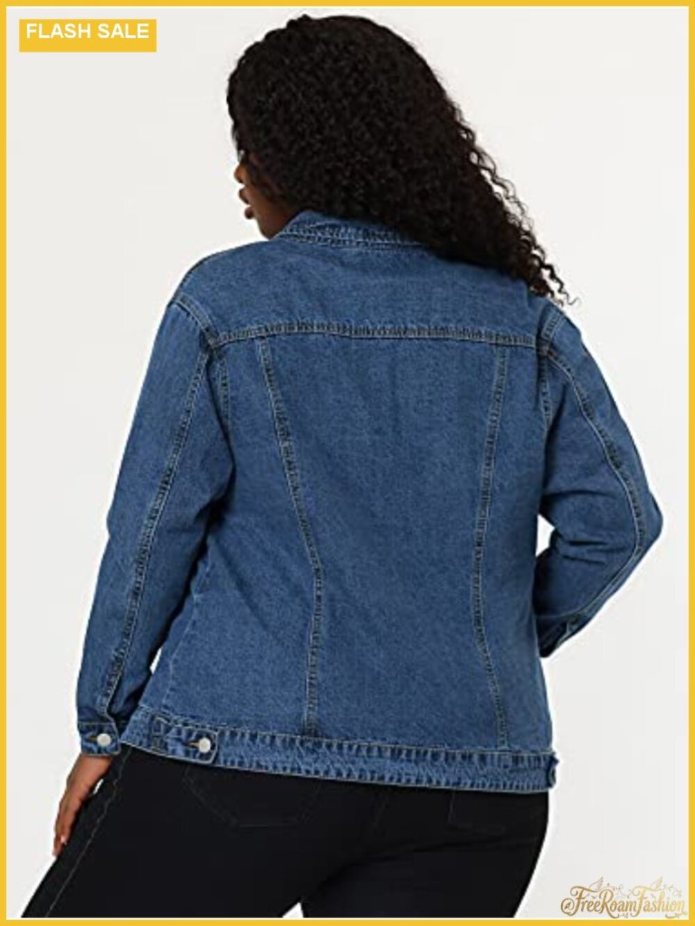 Plus Size Washed Denim Jacket Button Front Long Sleeve Cotton Blend - Picture 4 of 6